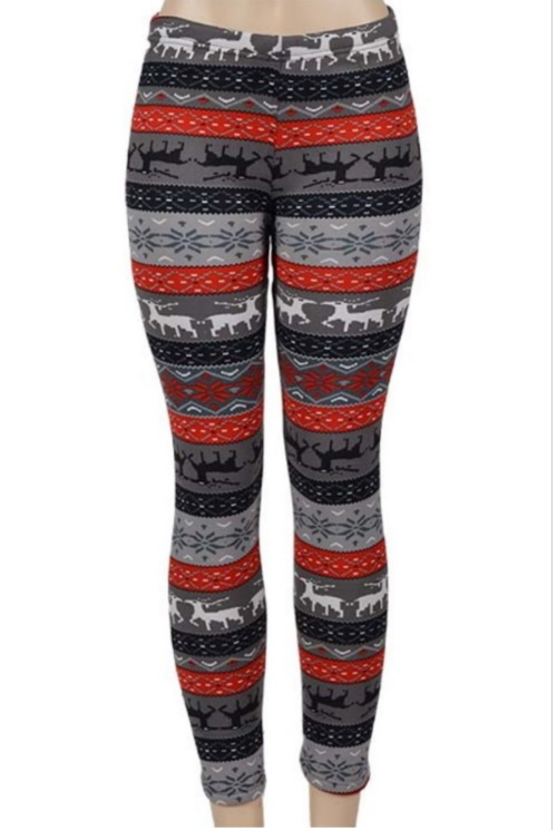 Squirrel.ly - Red/White/Black Reindeer Fur-Lined Leggings