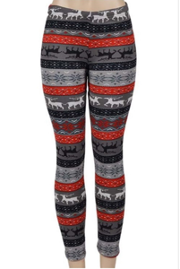 Red/White/Black Reindeer Fur-Lined Leggings