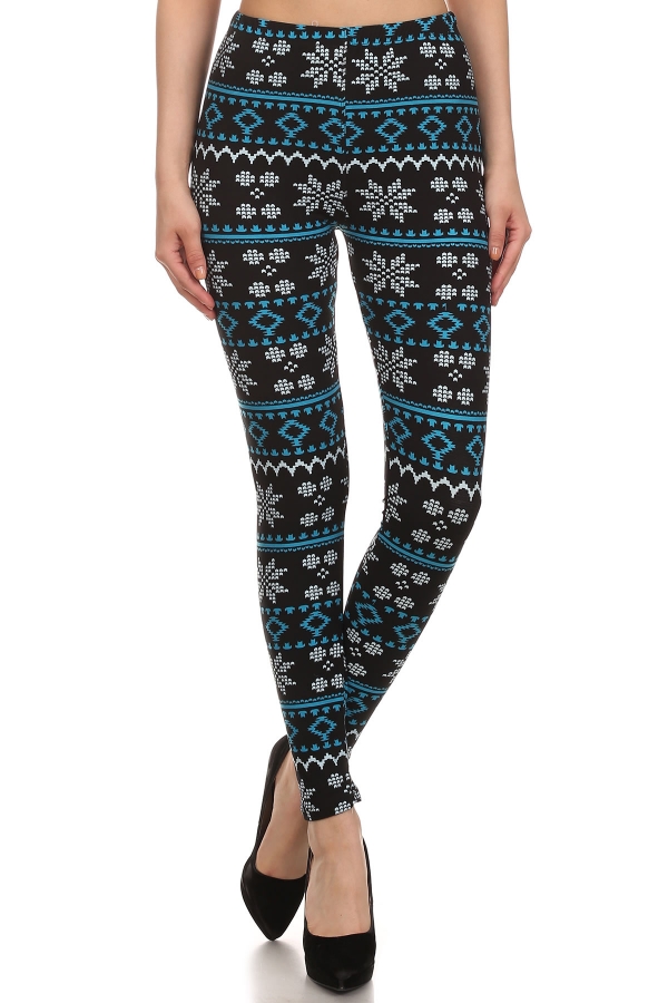  Black/Blue Snowflake Print Leggings