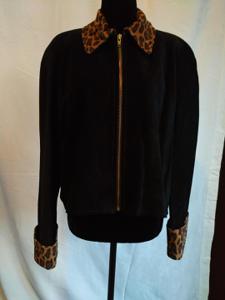 Danier Black Suede Jacket with Leopard Print Collar