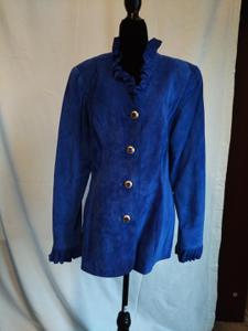 Danier Blue Suede Jacket with Ruffle Collar