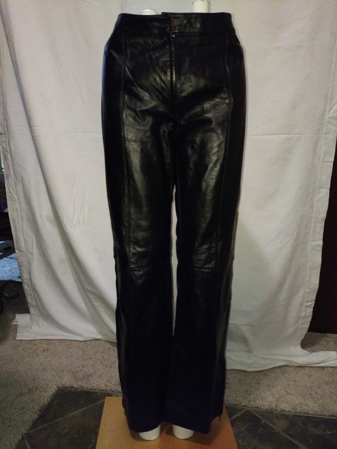 Red Straight Leg Leather Pants