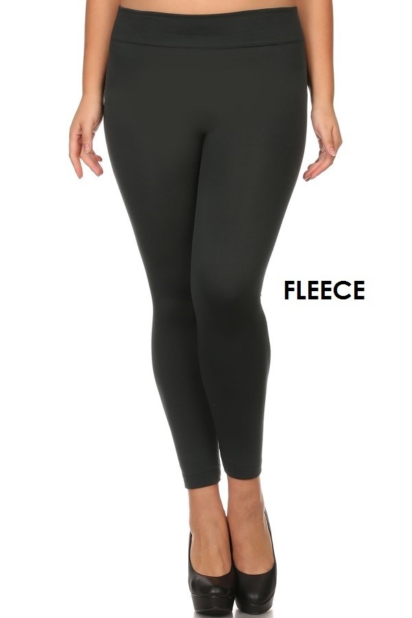 High Rise Solid Fleece-Lined Leggings (PLUS)