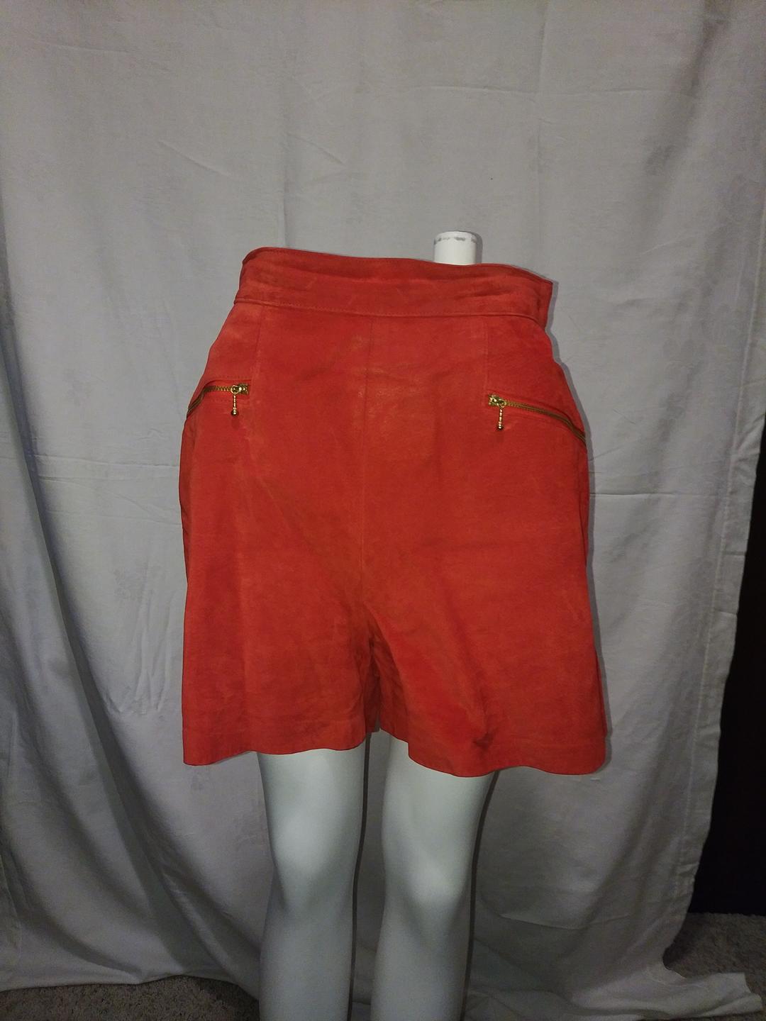 Danier Red Suede Shorts with Zipper Pockets