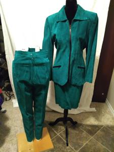 Danier Teal Suede Jacket, Pant and Skirt Ensemble