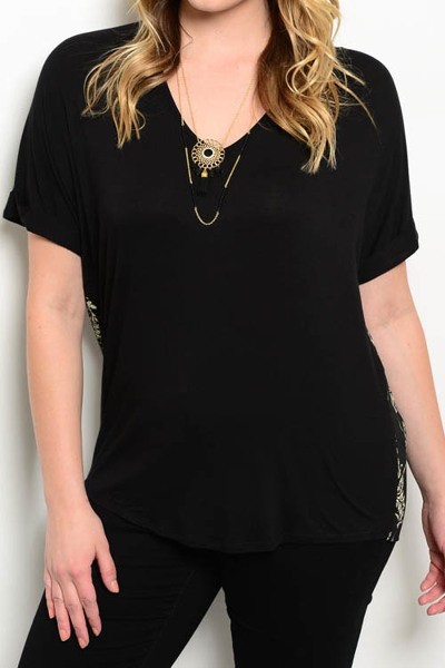 Printed Black Contrast Top