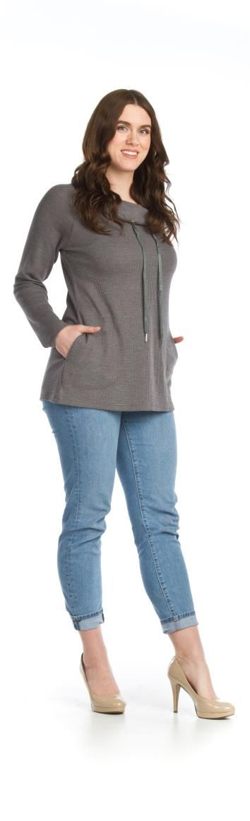Papillon Waffle Knit Cowl Neck Sweater with Pockets
