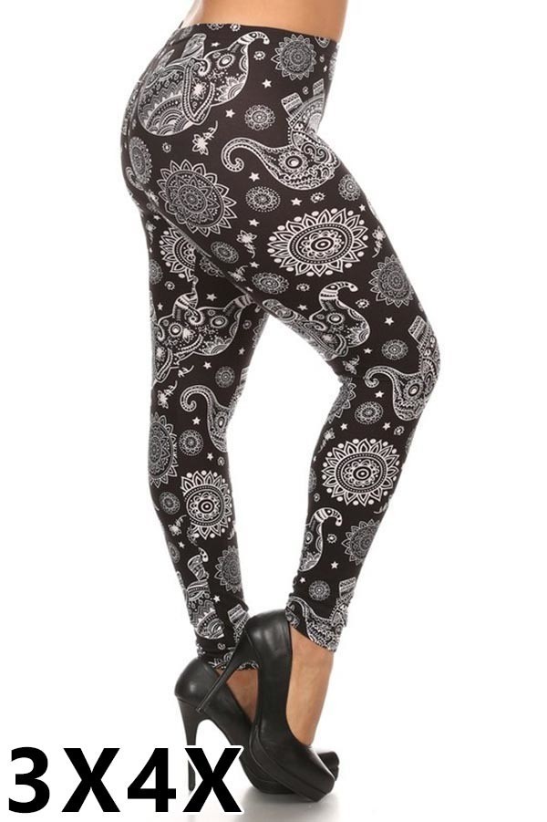 Plus Printed Leggings, Grey & White - One Size