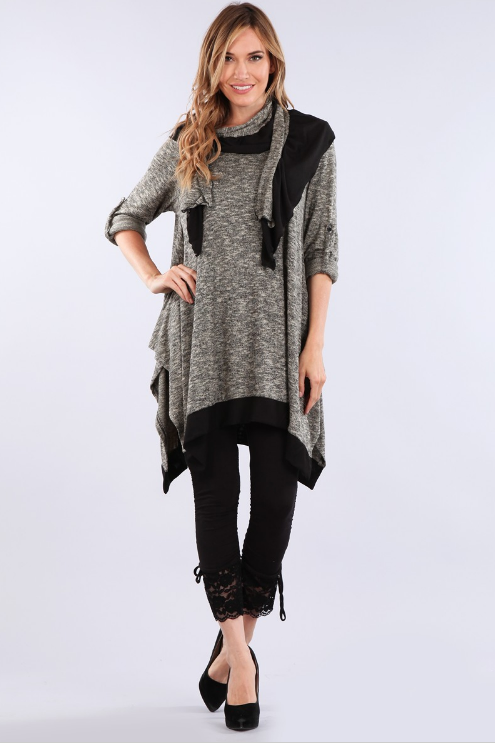 Marled Knit Tunic With Matching Scarf 