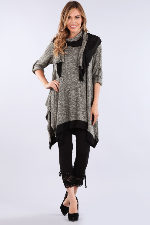 Squirrel.ly - Marled Knit Tunic With Matching Scarf