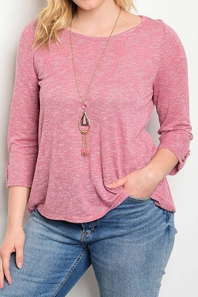 PLUS Long Sleeve Scoop Neck With Necklace